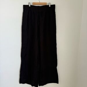 Boston Proper 100% Linen Wide Leg Elastic Waistband Black Pants Pull On Size M